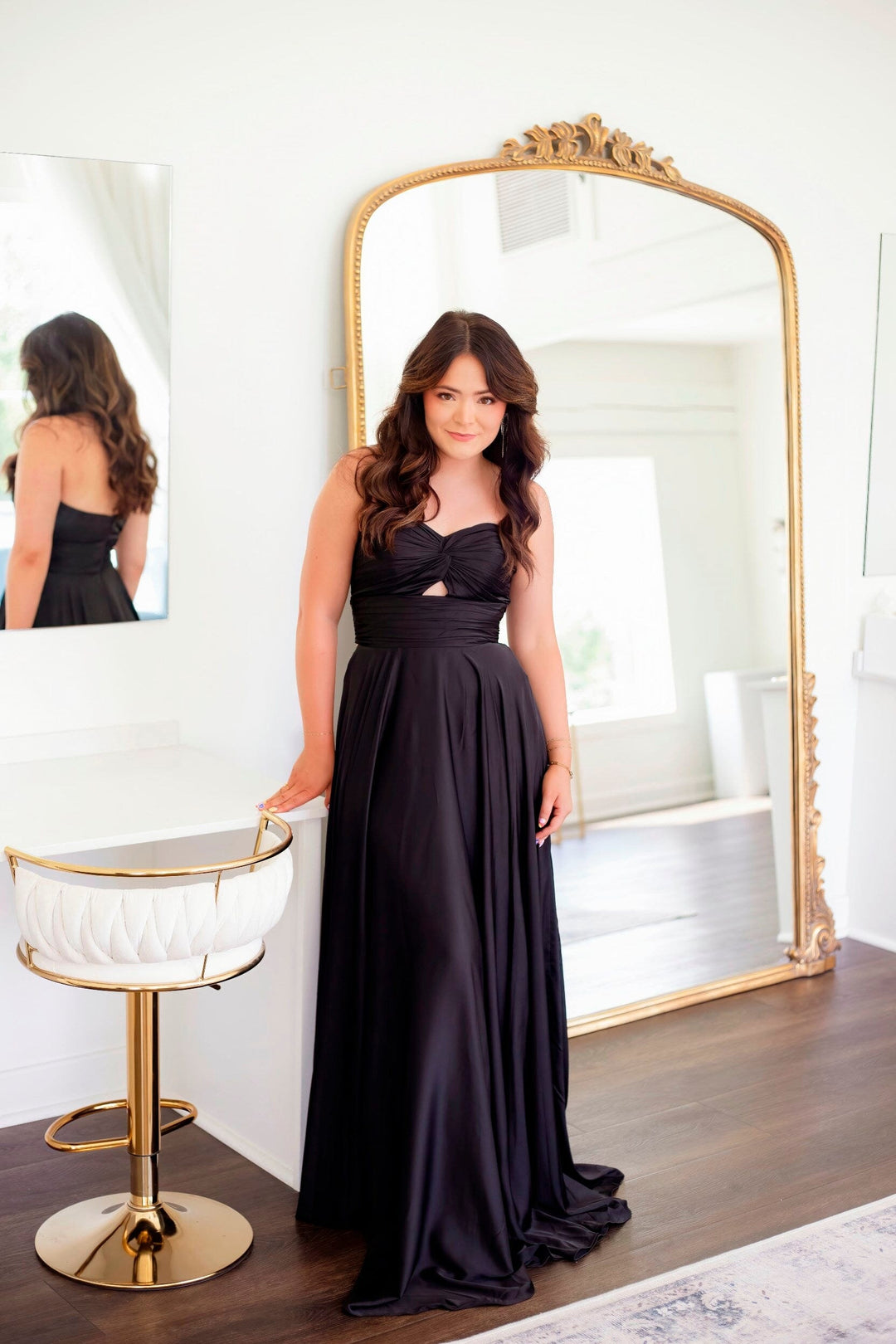 Long Satin Strapless Keyhole Dress by Ladivine 7496 - Outlet
