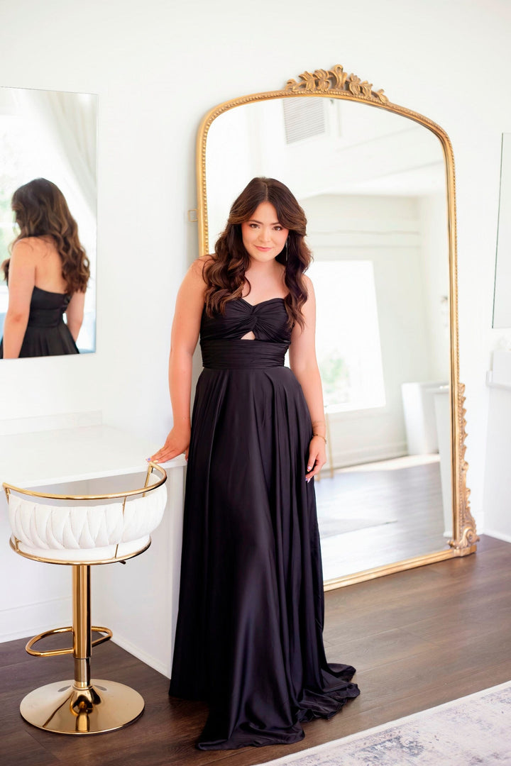 Long Satin Strapless Keyhole Dress by Ladivine 7496 - Outlet