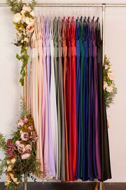 Long Satin V-Neck Dress with Slit by Cinderella Divine 7469 - Outlet