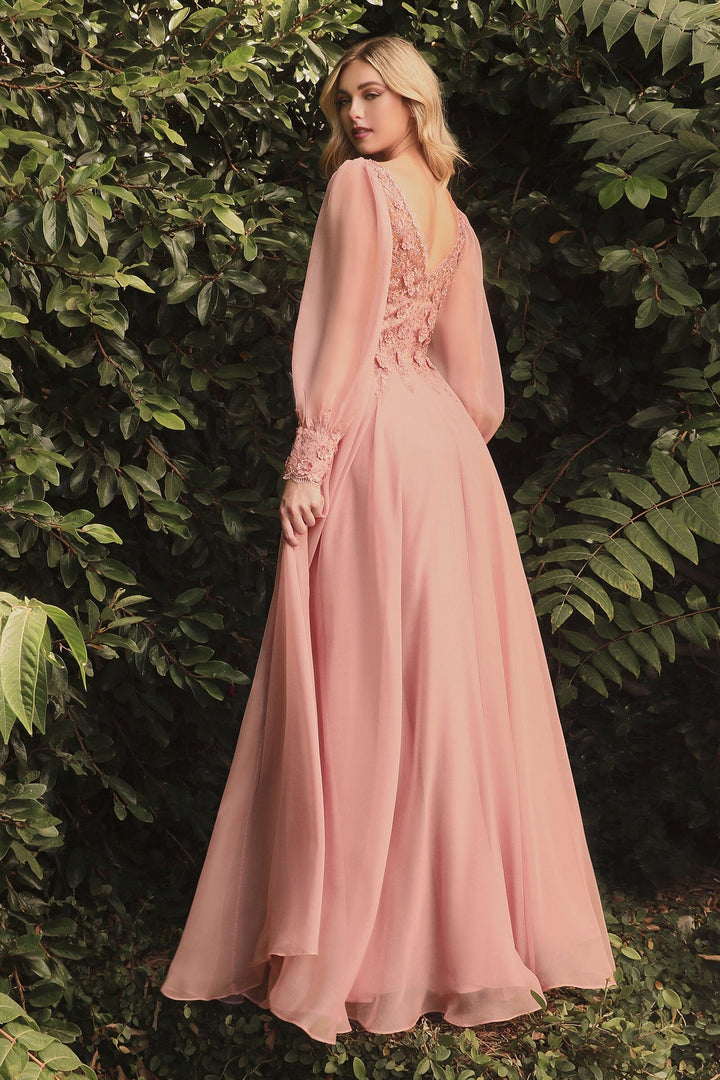 Long Sleeve Chiffon Gown by Cinderella Divine CD0183 - Outlet