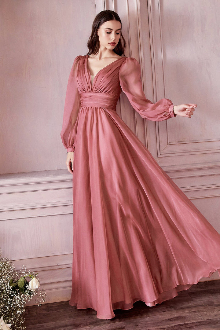 Long Sleeve Chiffon Gown by Cinderella Divine CD0192 - Outlet