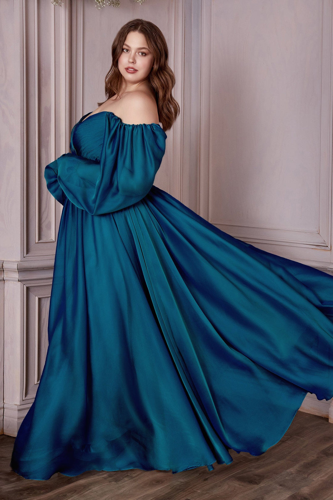 Long Sleeve Chiffon Gown by Cinderella Divine CD243 - Outlet