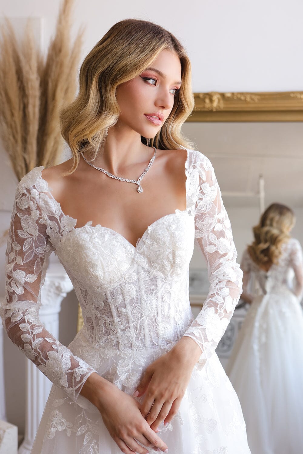 Long Sleeve Corset Bridal Gown by Abby Lane 97199 18 / Ivory/Champagne Long Sleeve Corset Bridal Gown by Abby Lane 97199 18 / Ivory/Champagne
