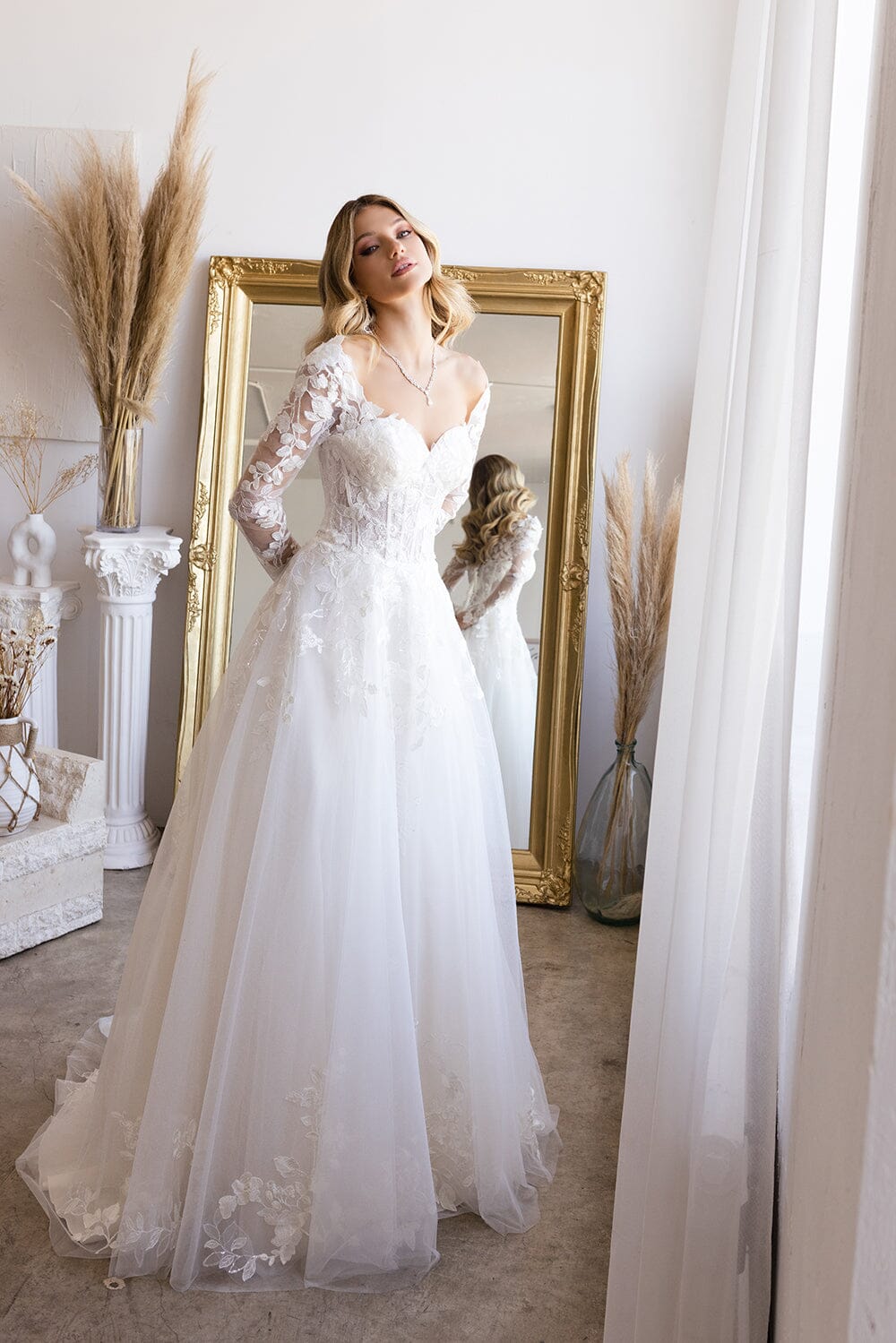 Long Sleeve Corset Bridal Gown by Abby Lane 97199 18 / Ivory/Champagne Long Sleeve Corset Bridal Gown by Abby Lane 97199 18 / Ivory/Champagne