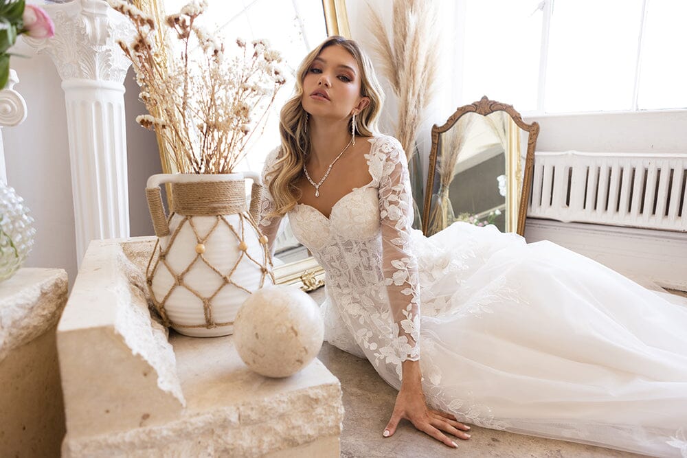 Long Sleeve Corset Bridal Gown by Abby Lane 97199 18 / Ivory/Champagne Long Sleeve Corset Bridal Gown by Abby Lane 97199 18 / Ivory/Champagne