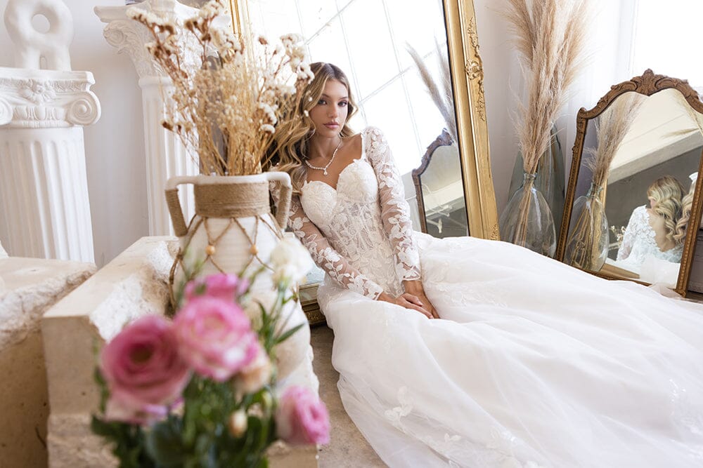 Long Sleeve Corset Bridal Gown by Abby Lane 97199 18 / Ivory/Champagne Long Sleeve Corset Bridal Gown by Abby Lane 97199 18 / Ivory/Champagne