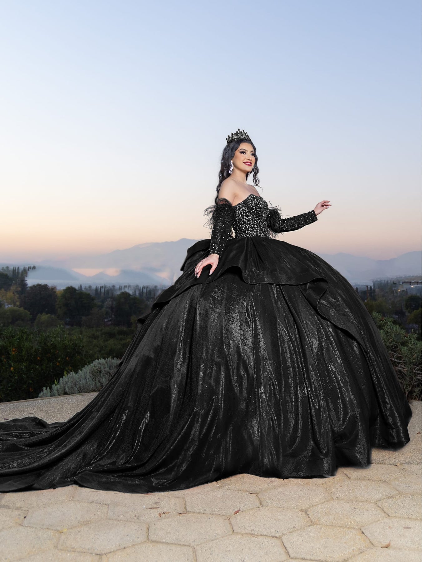 long sleeve black quinceanera dresses Black Tulle A Line Quinceanera Dresses With Long Lace Sleeve Custom Made Women Pageant P on Luulla