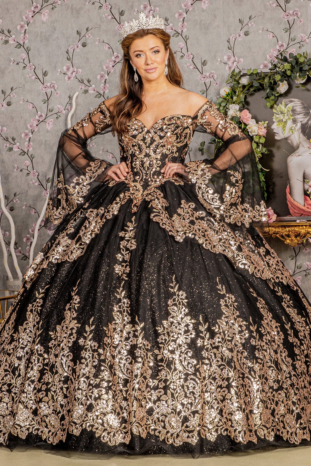 Long Sleeve Off Shoulder Ball Gown by Elizabeth K GL3184