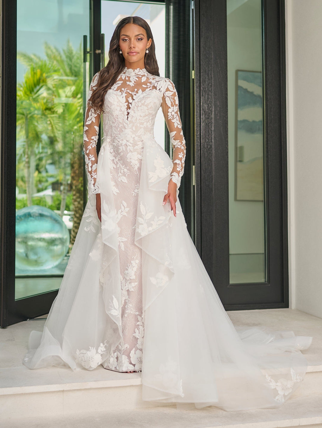 Long Sleeve Overskirt Bridal Gown by Adrianna Papell 31319L