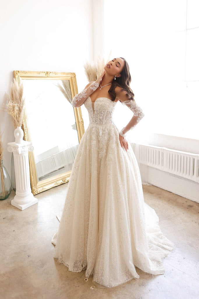 chinese dress ladies Long Sleeve Strapless Bridal Gown by Abby Lane 97188 0 / Ivory/Champagne