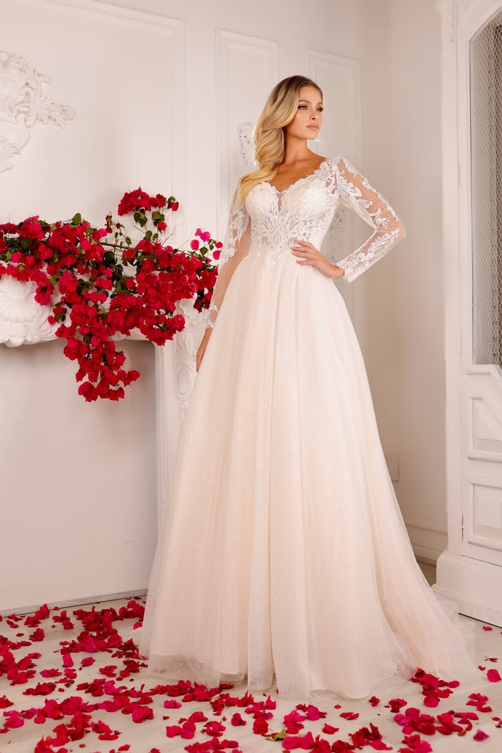 Long Sleeve Tulle Bridal Gown by Abby Lane 97136 6 / Ivory
