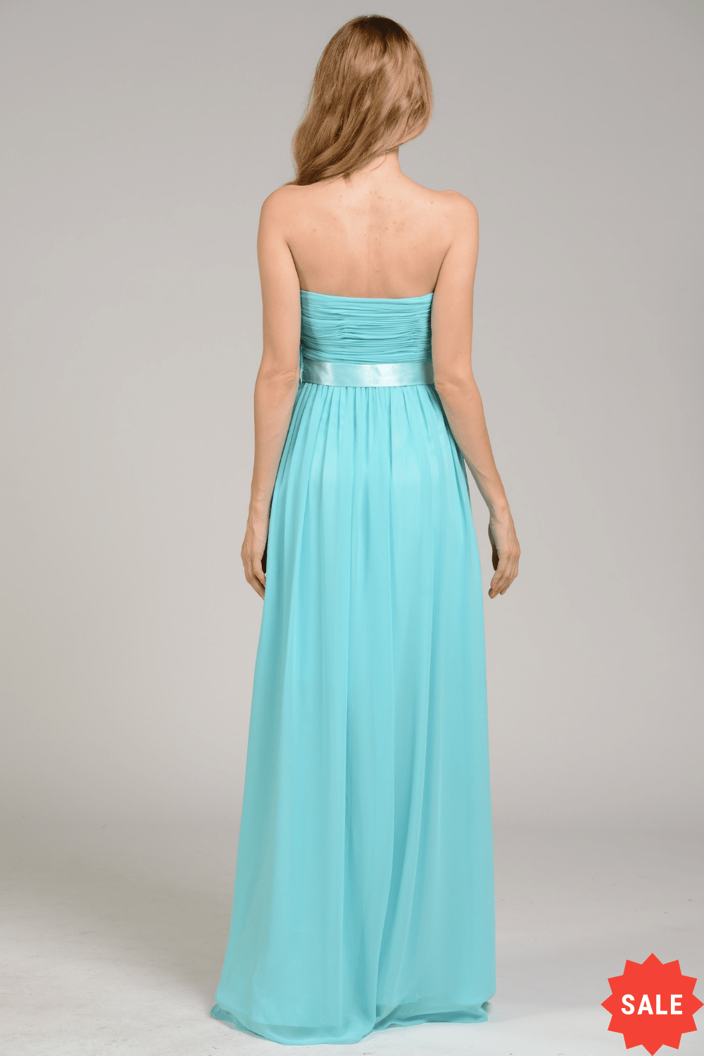 Long Strapless Chiffon Dress with V Notch by Poly USA 7164