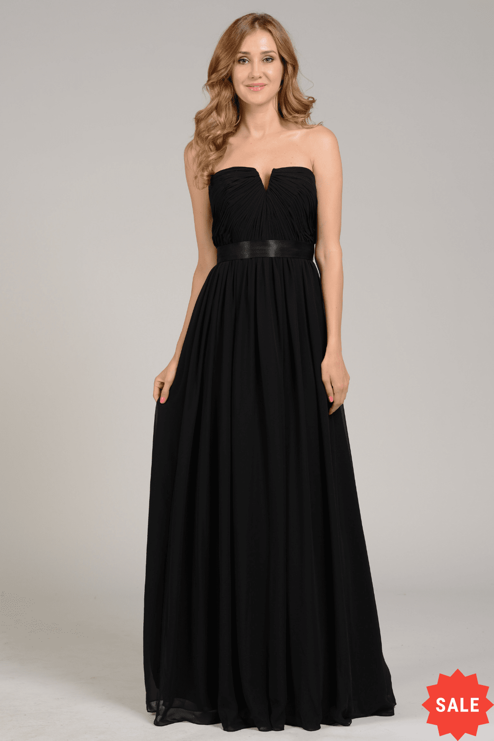 Long Strapless Chiffon Dress with V Notch by Poly USA 7164
