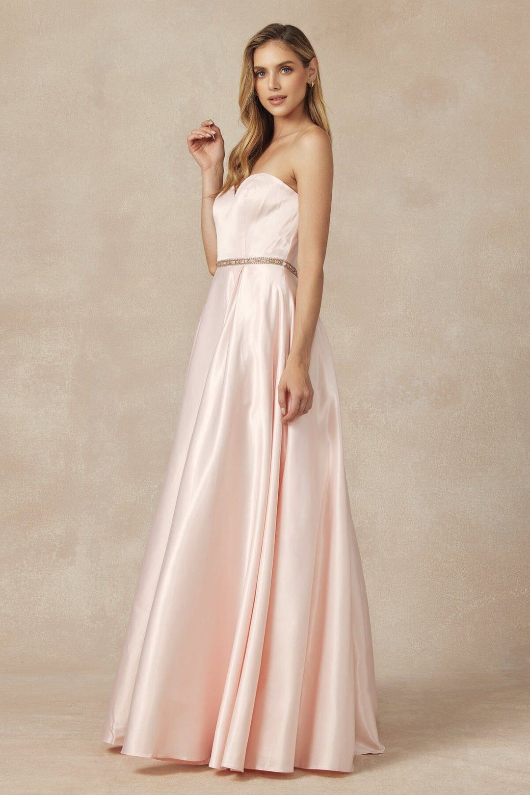Long Strapless Satin Dress by Juliet 688