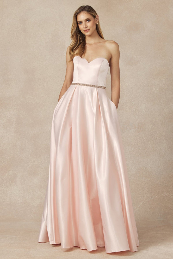 Long Strapless Satin Dress by Juliet 688