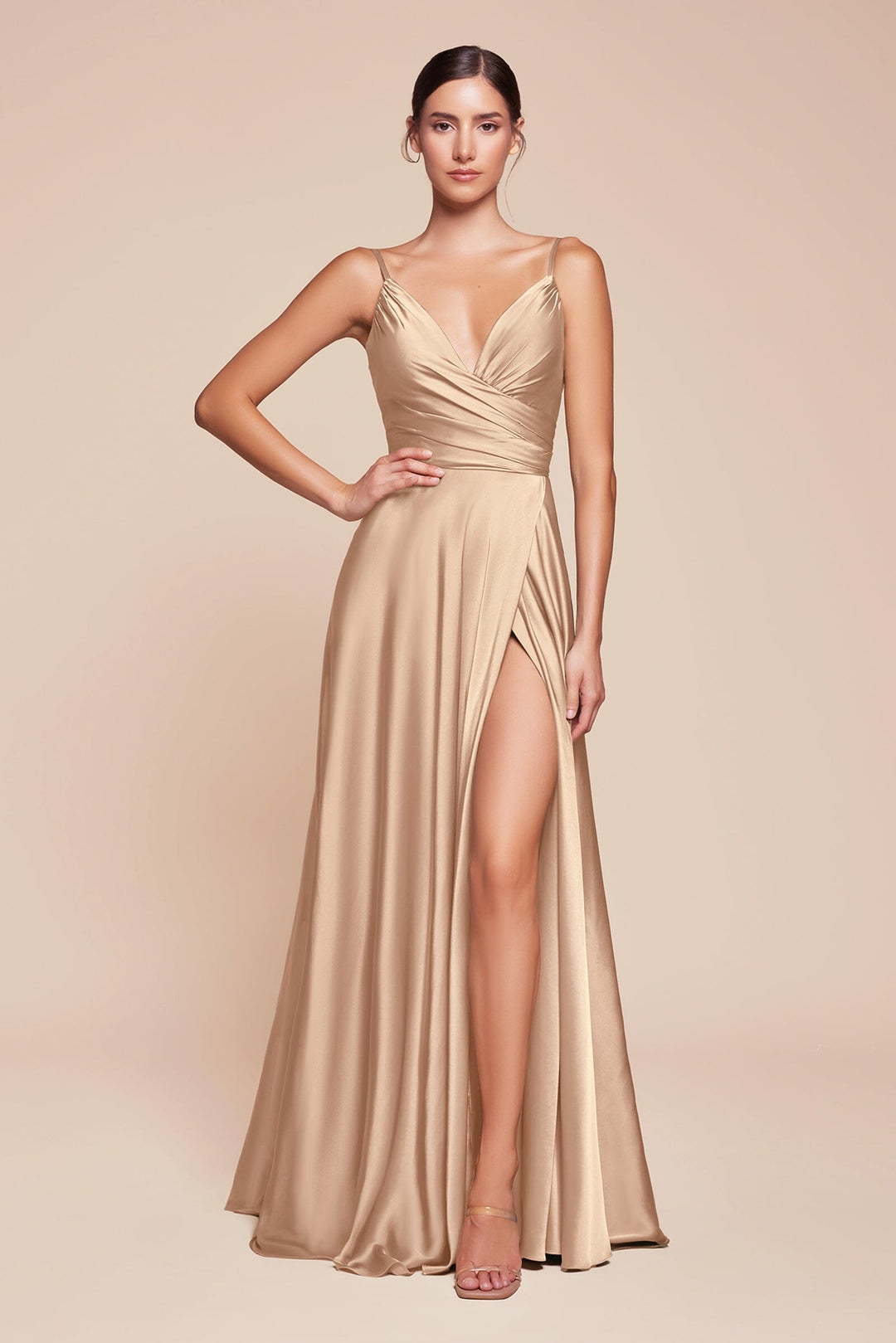Long Sweetheart Satin Dress by Cinderella Divine 7485