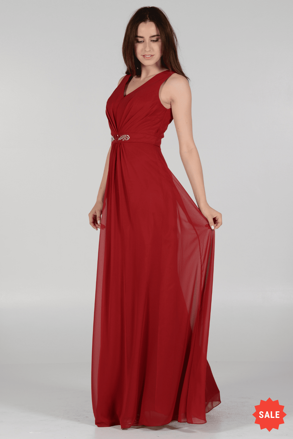 Long Sleeveless Beaded Gown By Poly USA 7770 S / Burgundy Long Sleeveless Beaded Gown By Poly USA 7770 S / Burgundy