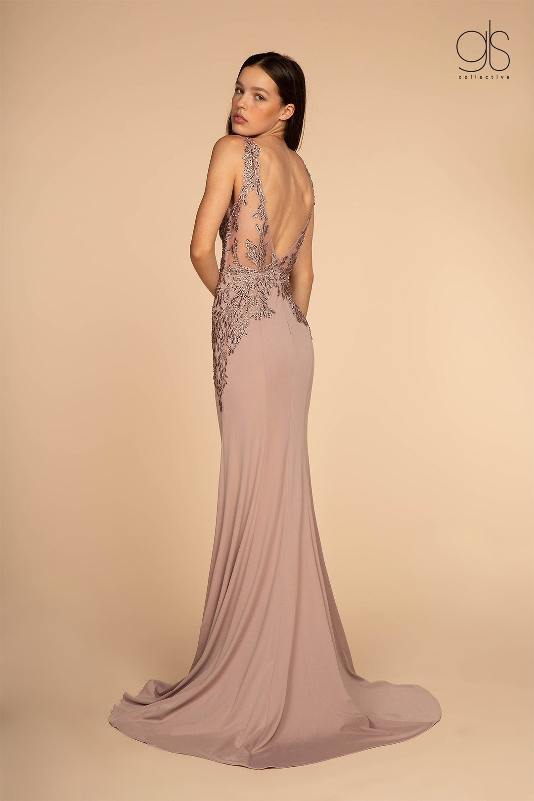 Embroidered Long V-Neck Dress by Elizabeth K GL2614 - Outlet