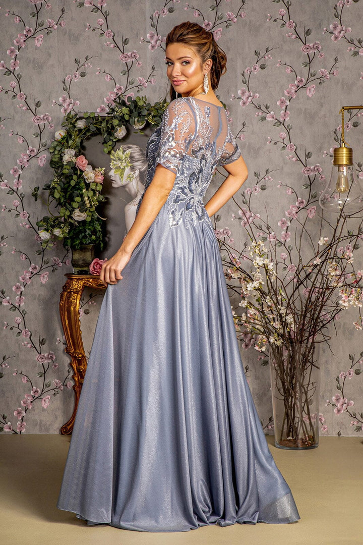 Metallic Applique Short Sleeve A-line Gown by GLS Gloria GL3444