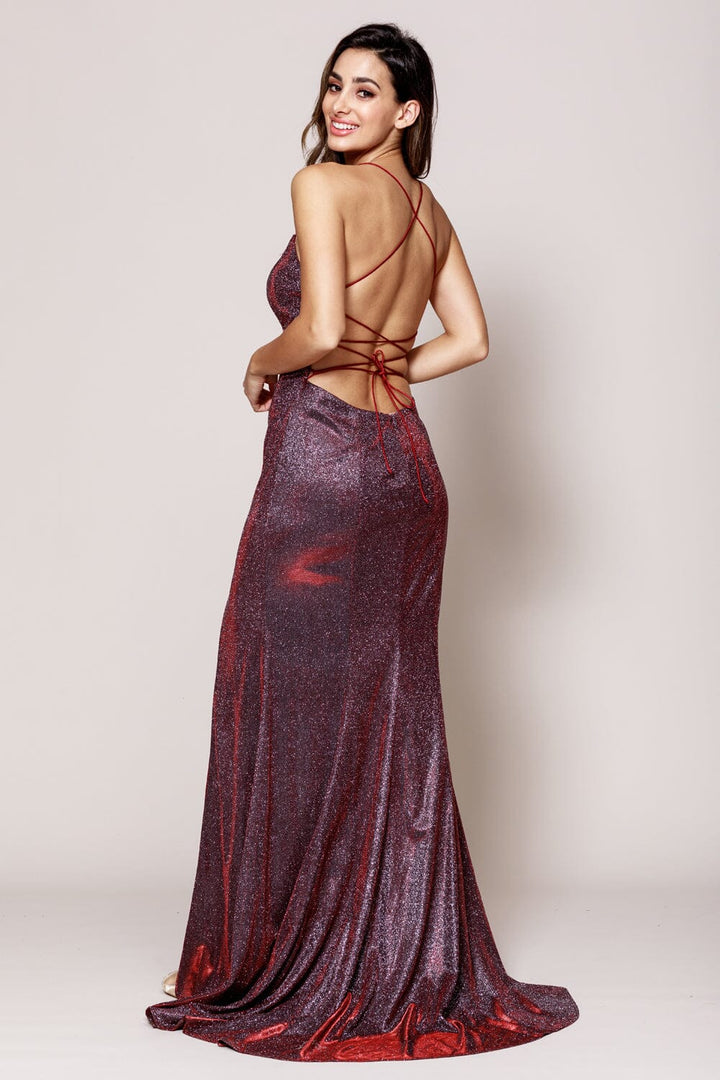 Metallic Glitter Long Sleeveless Dress by Amelia Couture R012