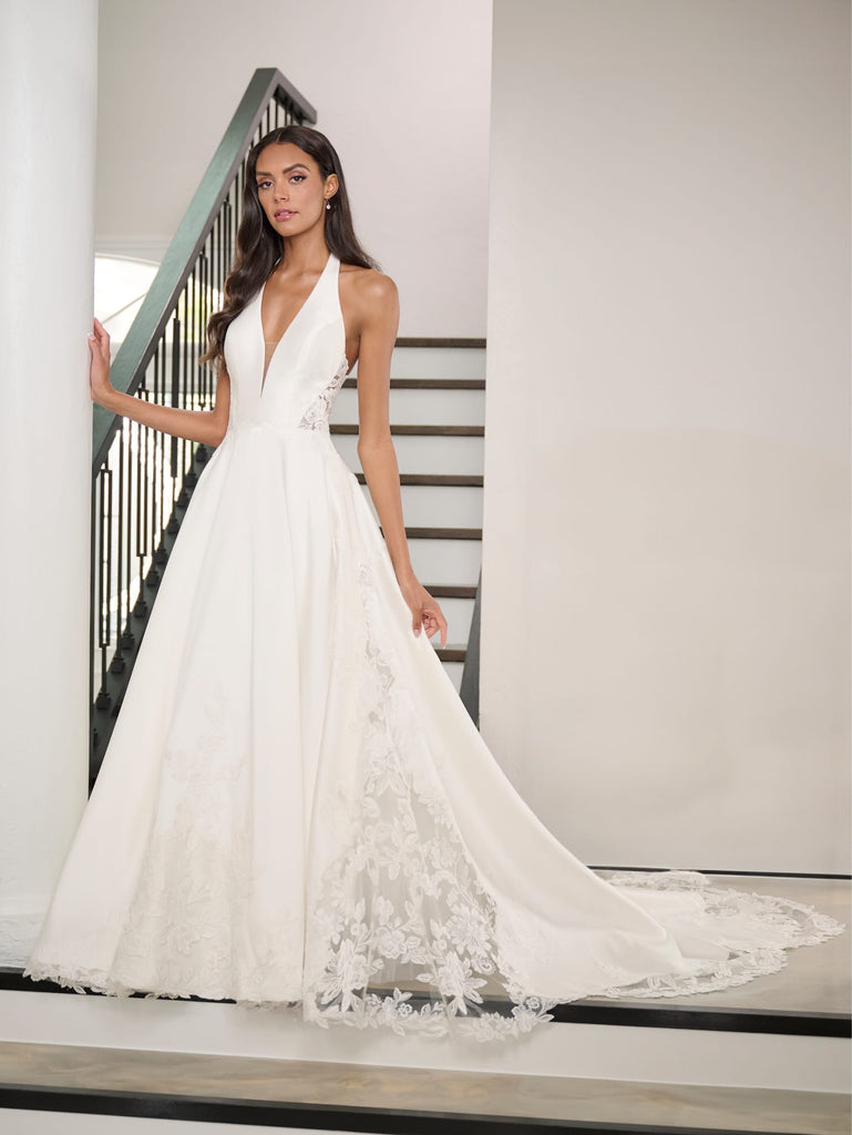 Mikado Lace Halter Bridal Gown by Adrianna Papell 31293  ABC Fashion