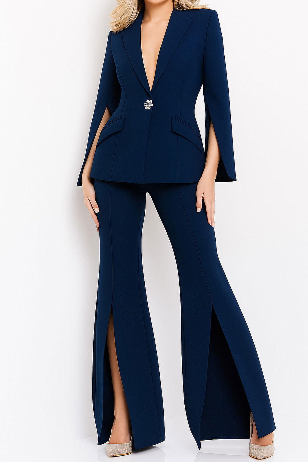 Single Breasted V-Neck Pant Suit by Jovani 06922