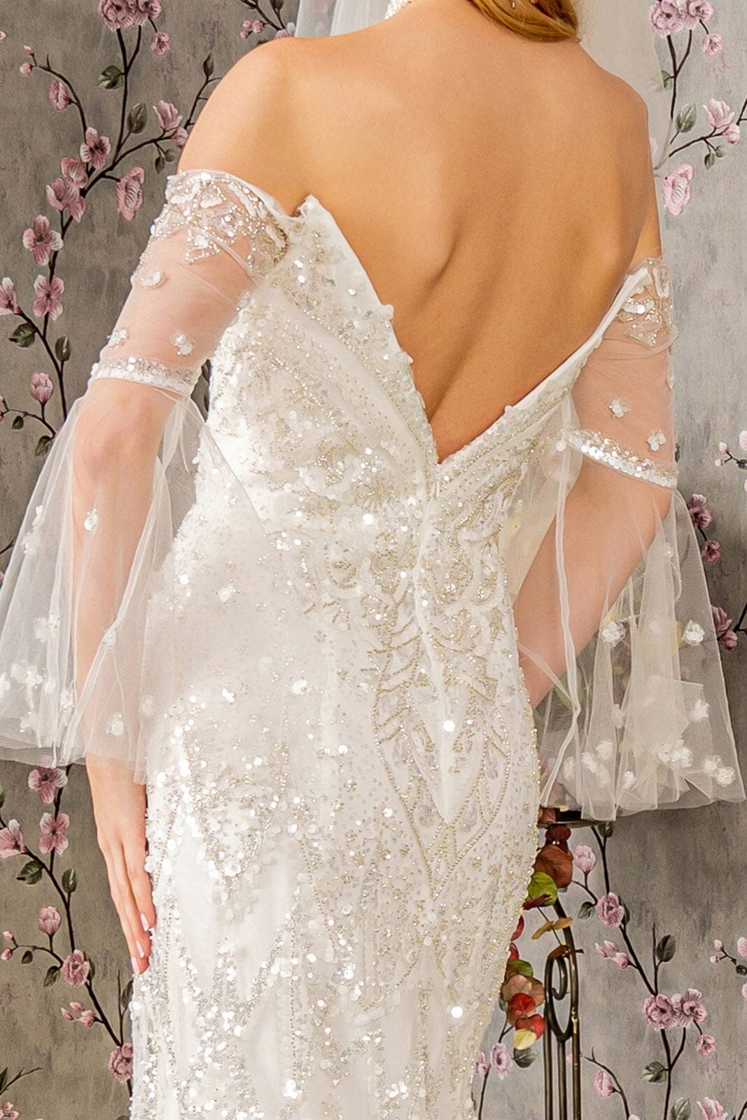off the shoulder bell sleeves white dress Ikerenwedding Women's Off-Shoulder Bell Sleeves Embroidery Tulle Wedding Dress White US2 at Amazon Women's Clothing store