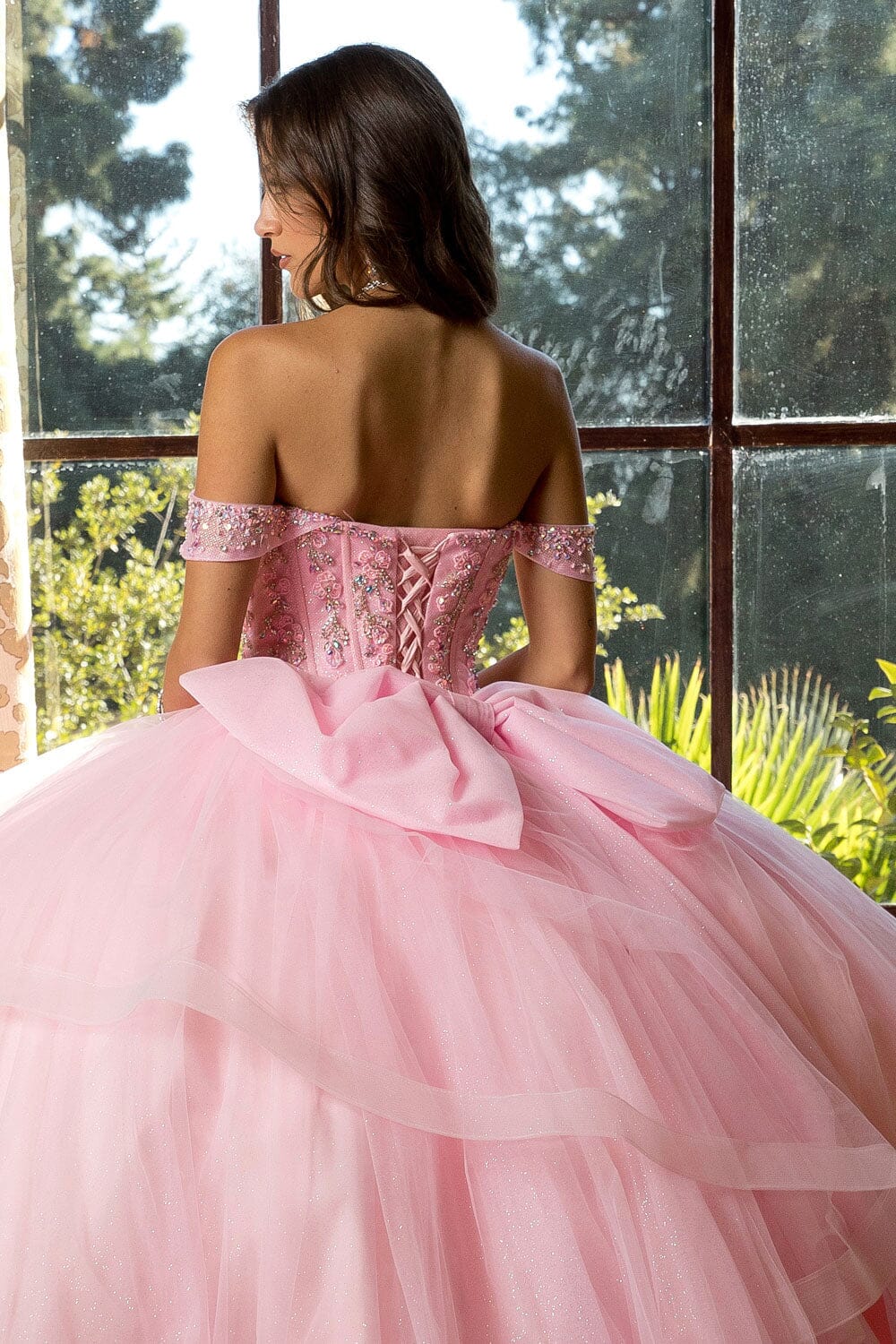 Off Shoulder Bow Ball Gown by Petite Adele PQ1063