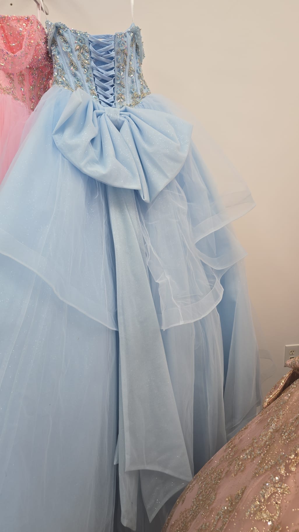 Off Shoulder Bow Ball Gown by Petite Adele PQ1063 M / Cinderella Blue Off Shoulder Bow Ball Gown by Petite Adele PQ1063 M / Cinderella Blue