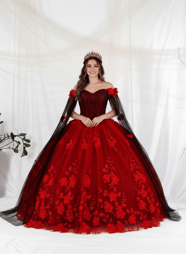 Off Shoulder Cape Sleeve Ball Gown by Calla SCL-30007