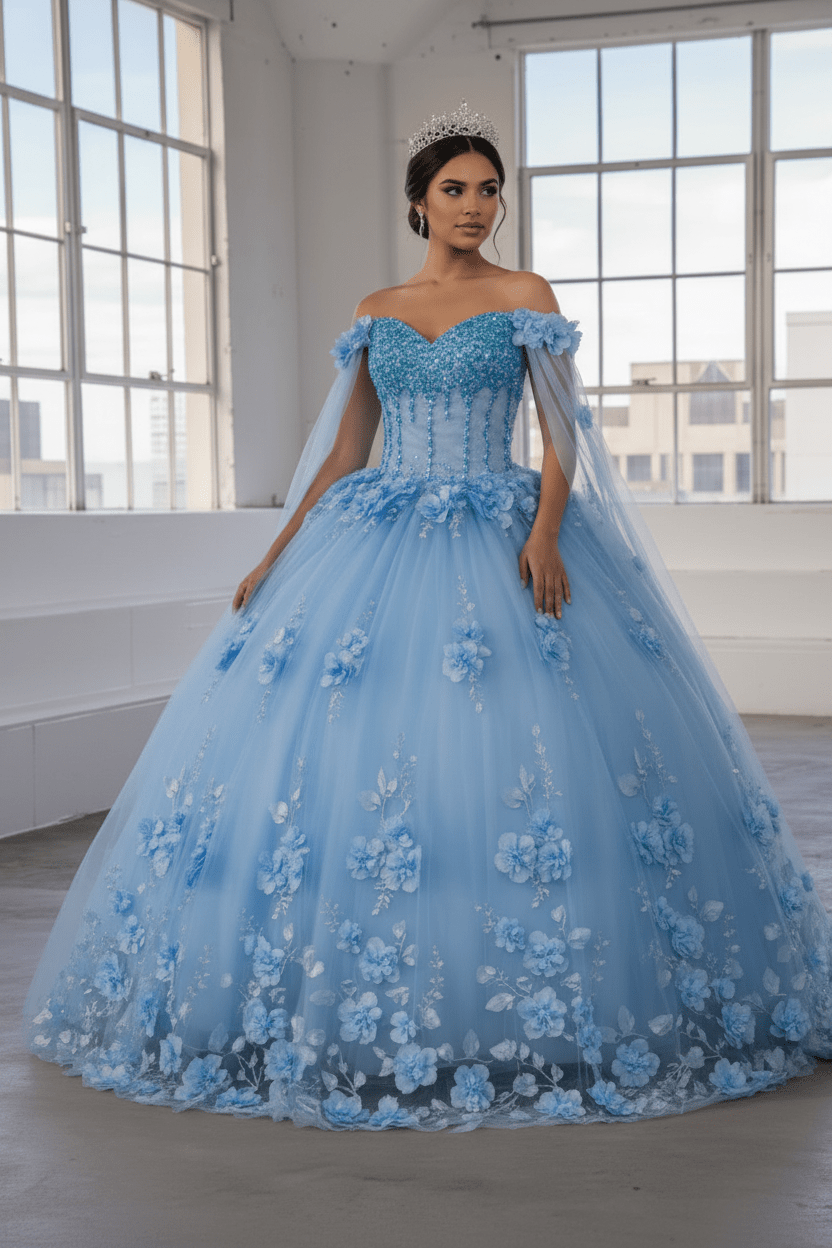 Off Shoulder Cape Sleeve Ball Gown by Calla SCL-30007