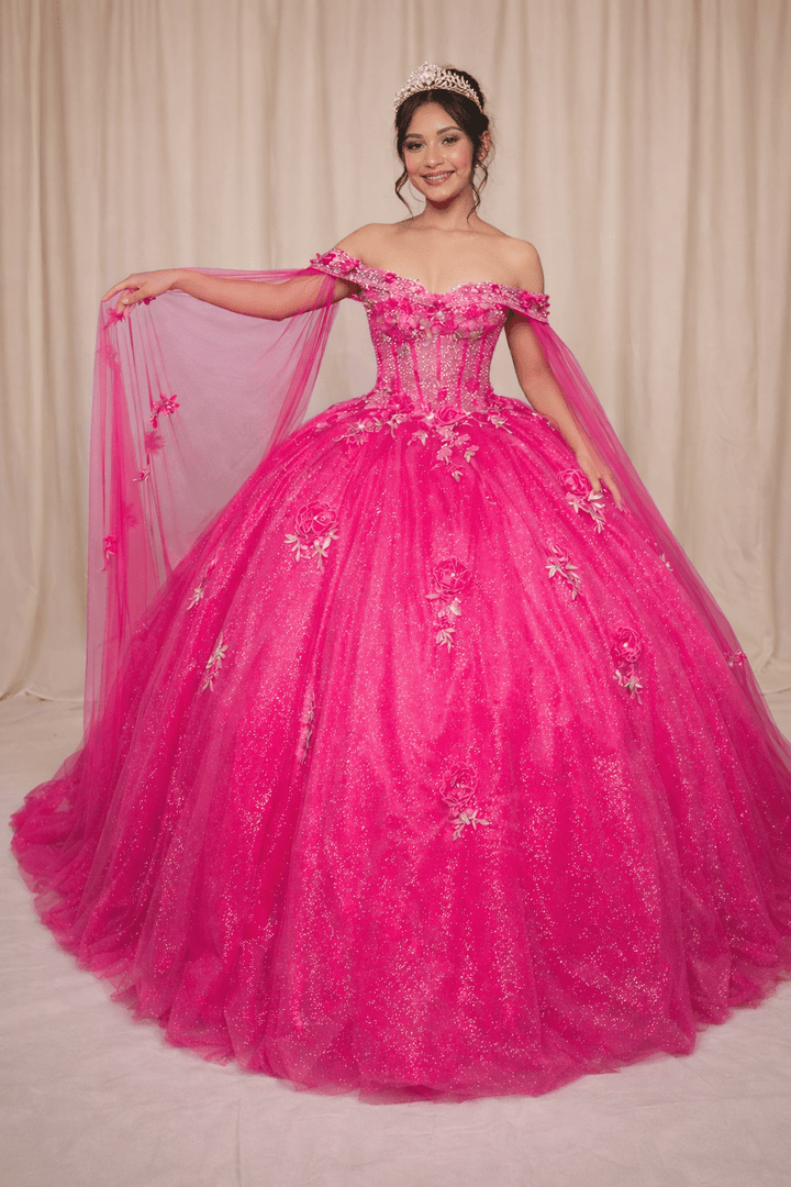 Off Shoulder Cape Sleeve Ball Gown by Calla SCL-30008