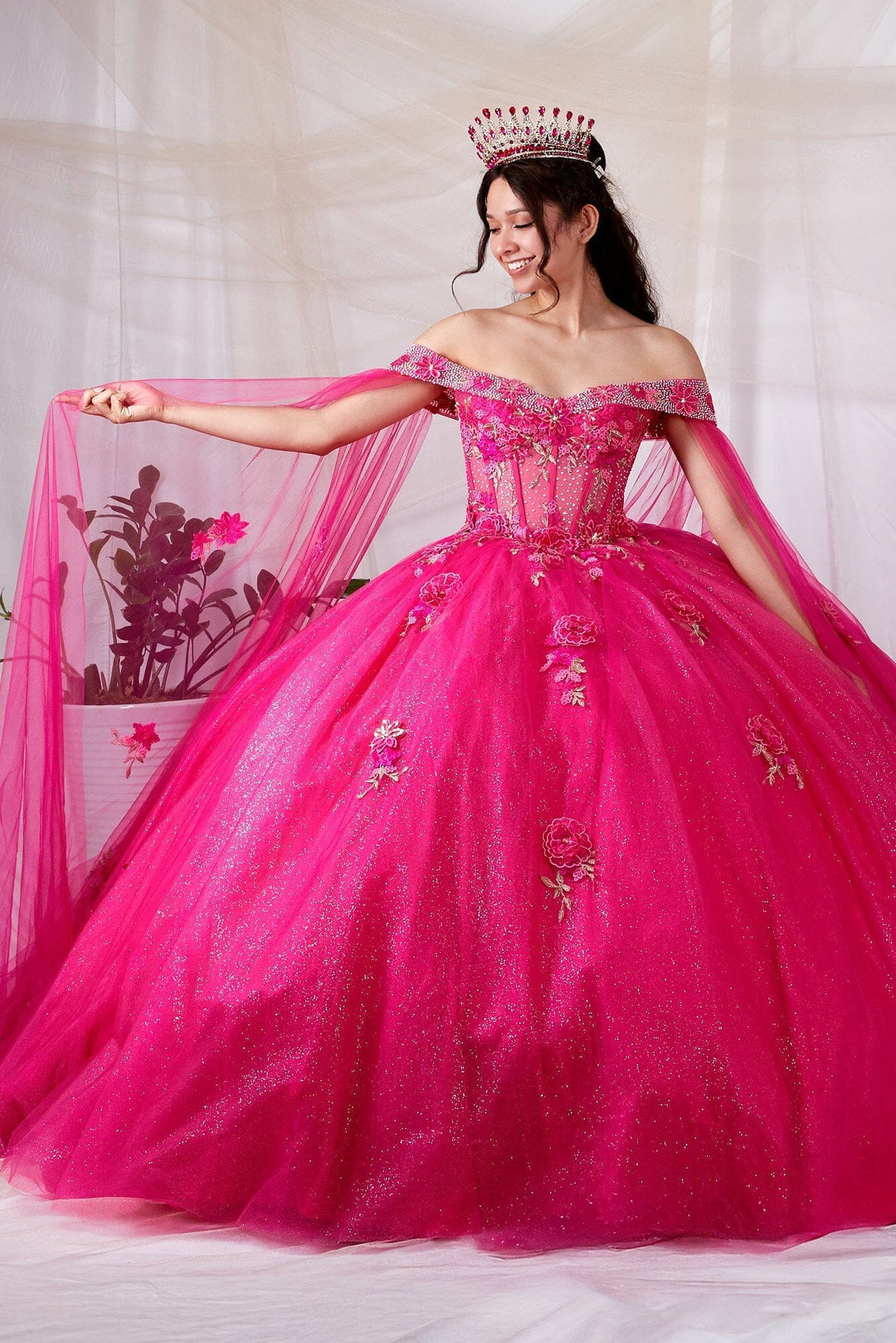 Off Shoulder Cape Sleeve Ball Gown by Calla SCL-30008