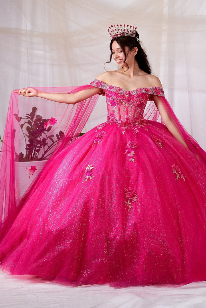 Off Shoulder Cape Sleeve Ball Gown by Calla SCL-30008