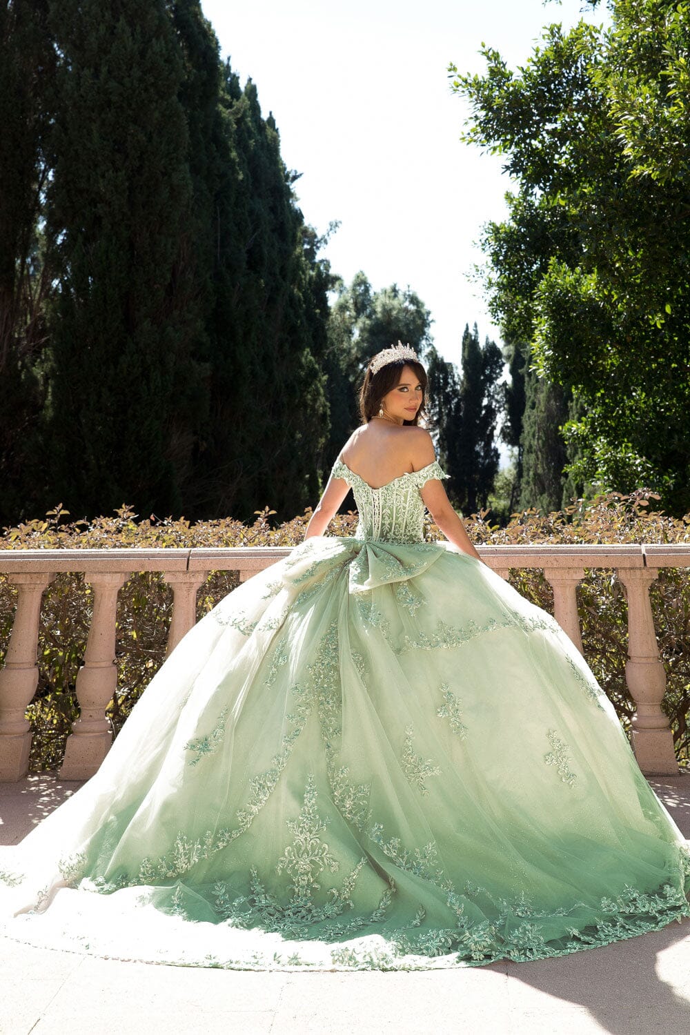 Off Shoulder Corset Ball Gown by Petite Adele PQ1060 L / Sage