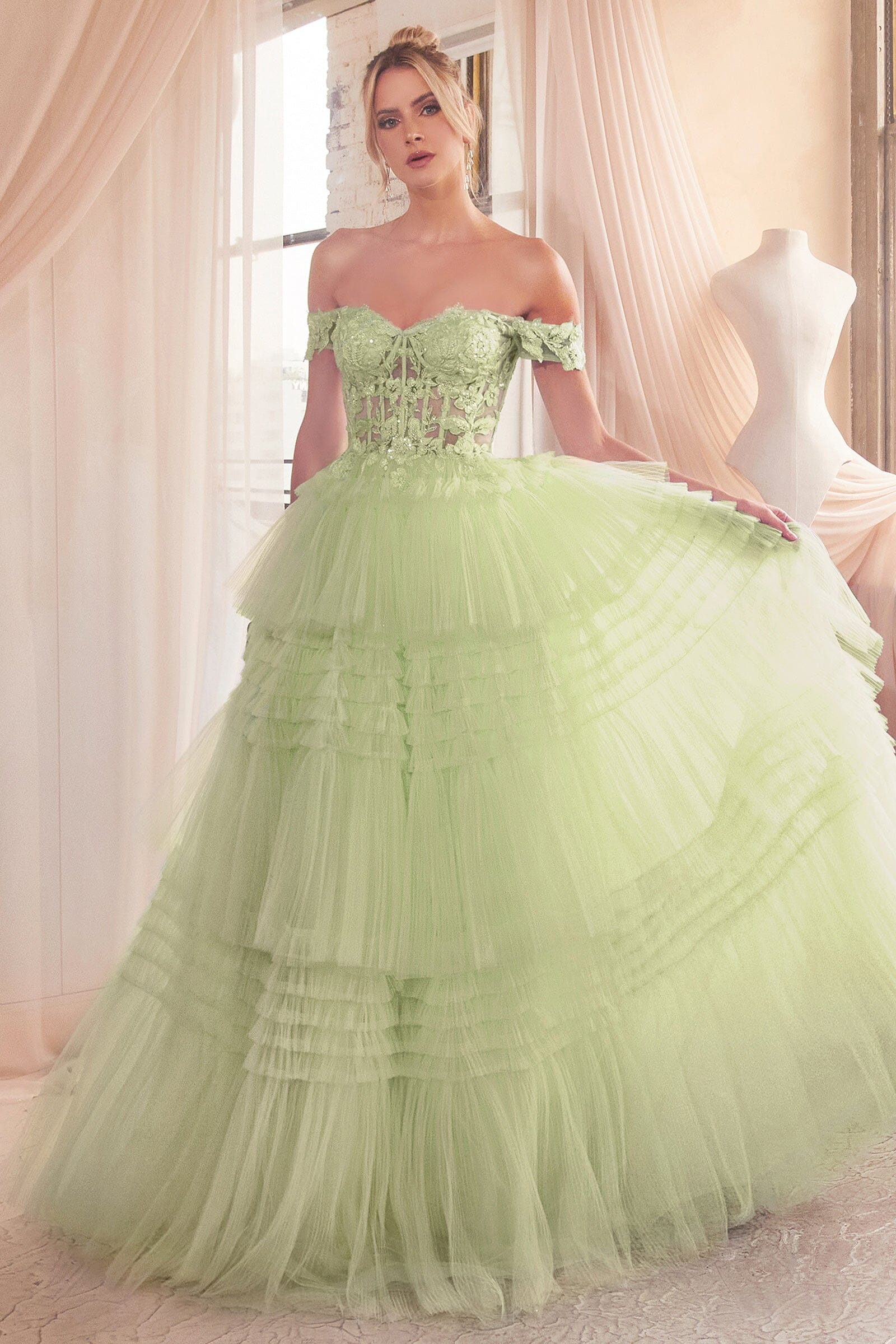 OFF SHOULDER TULLE LAYERED DRESS
