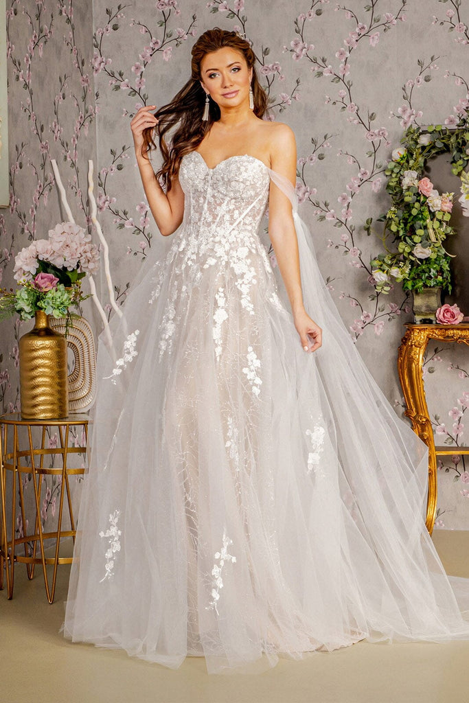 dazzled up champagne embroidered backless maxi dress Off Shoulder Corset Wedding Ball Gown by GLS Gloria GL3428 – ABC Fashion this long prom dress