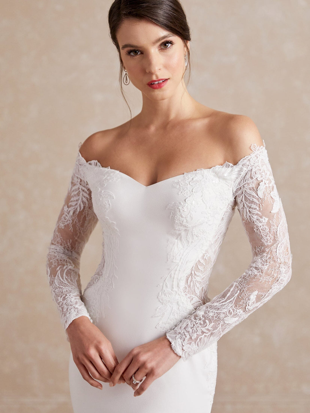 Off Shoulder Long Sleeve Bridal Gown by Adrianna Papell 31180