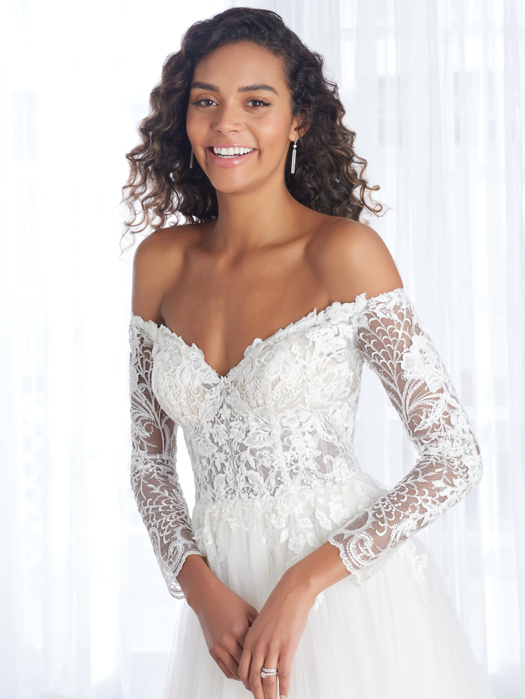 Off Shoulder Long Sleeve Bridal Gown by Adrianna Papell 31225