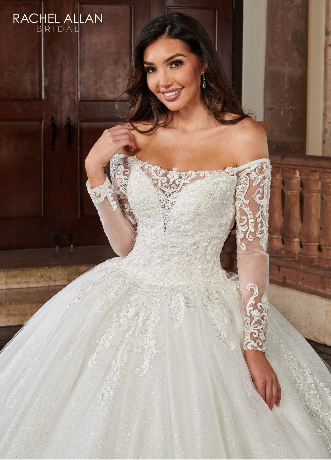 Off Shoulder Long Sleeve Bridal Gown by Rachel Allan RB6112