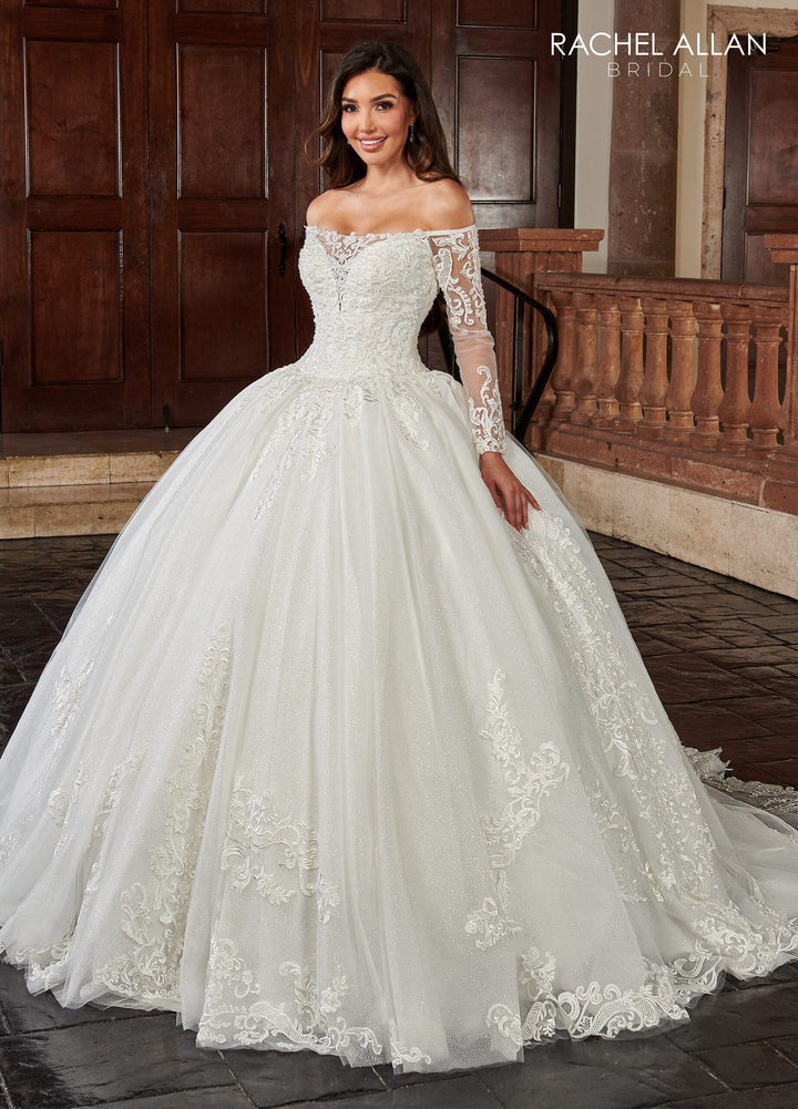 Off Shoulder Long Sleeve Bridal Gown by Rachel Allan RB6112