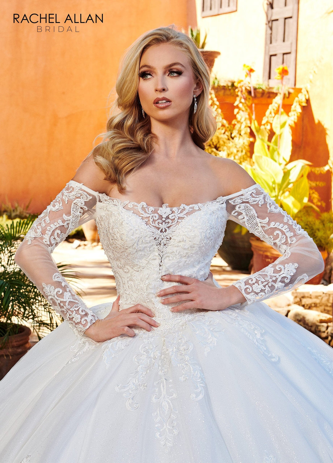 Off Shoulder Long Sleeve Bridal Gown by Rachel Allan RB6112