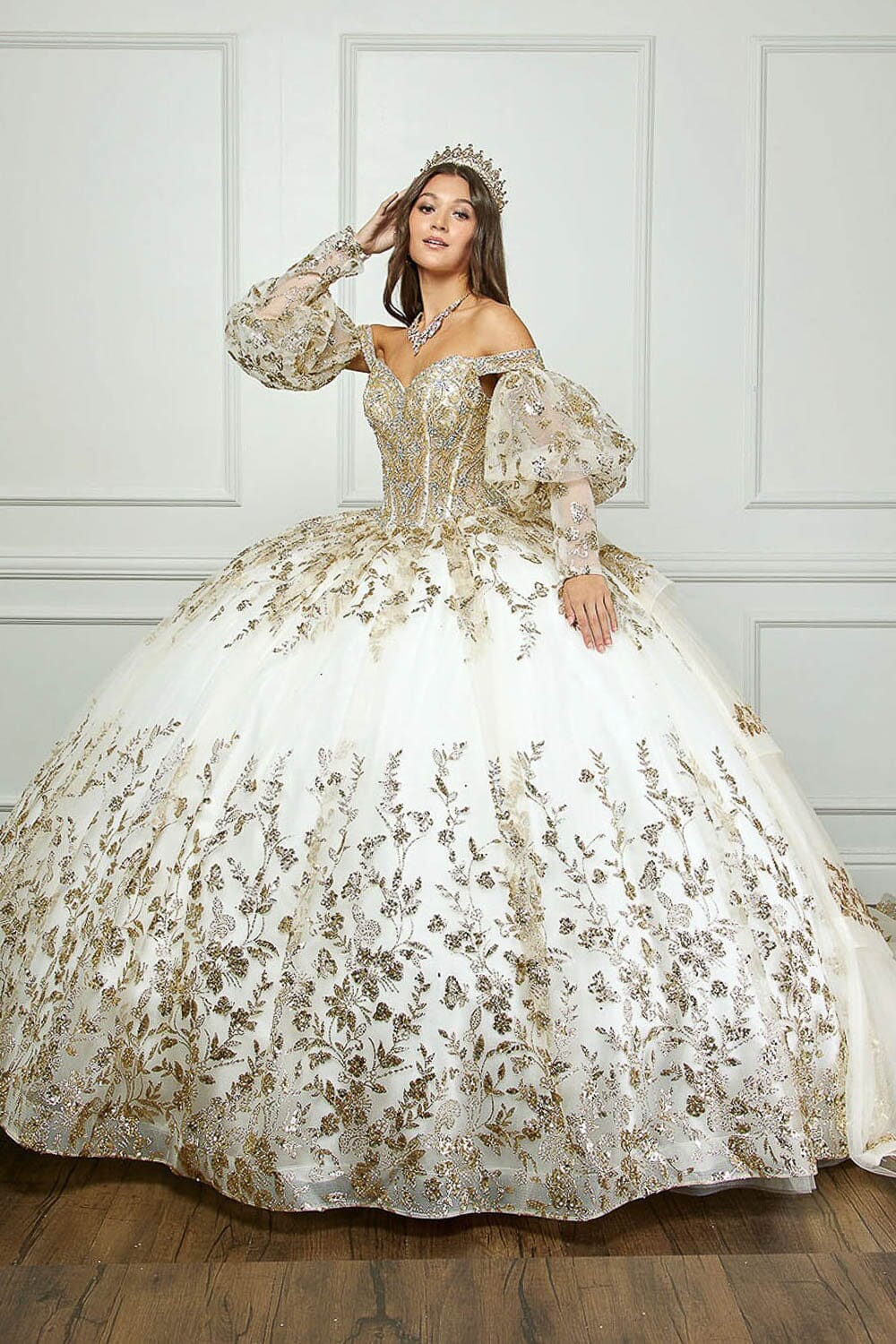 Off Shoulder Puff Sleeve Ball Gown by Petite Adele PQ1041 – ABC Fashion Off Shoulder Puff Sleeve Ball Gown by Petite Adele PQ1041 – ABC Fashion