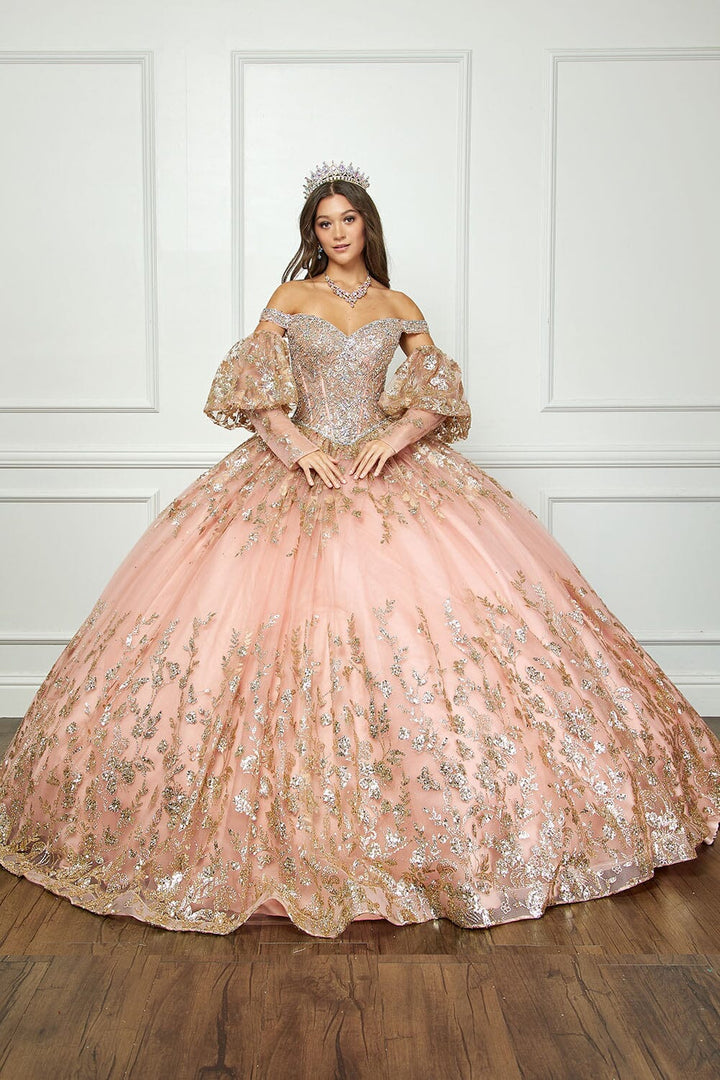 Off Shoulder Puff Sleeve Ball Gown by Petite Adele PQ1041