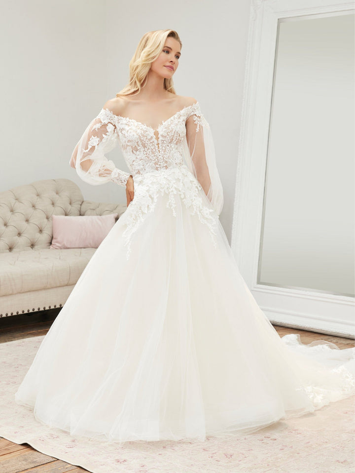 Off Shoulder Puff Sleeve Bridal Gown by Adrianna Papell 31251