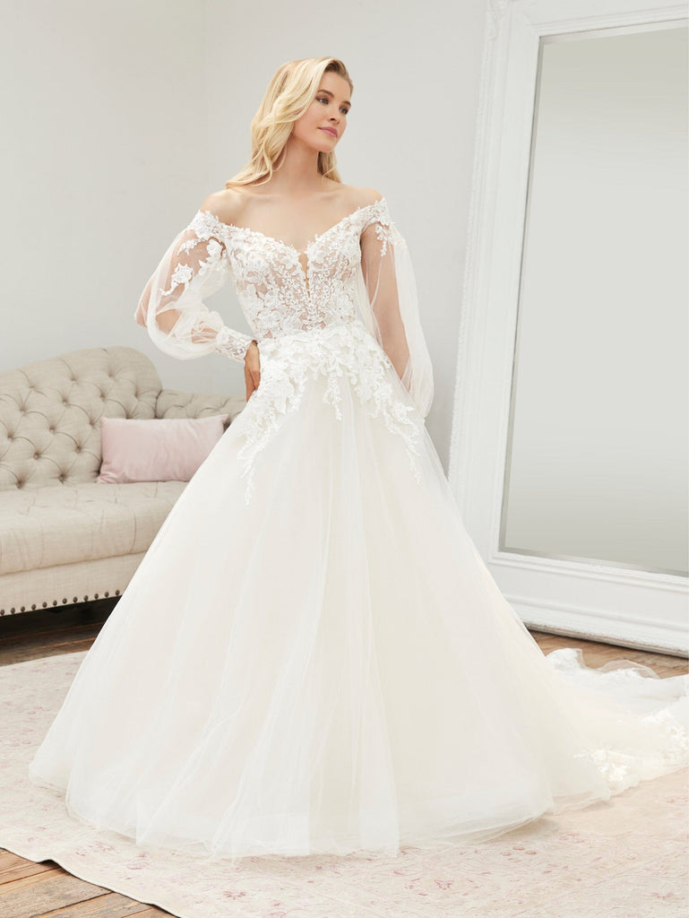 wedding dress off shoulder puff sleeves Off Shoulder Puff Sleeve Bridal Gown by Adrianna Papell 31251 – ABC Fashion