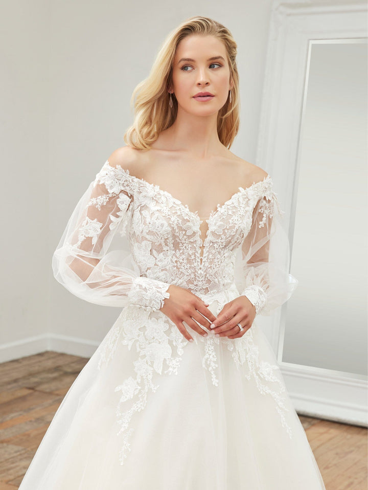 Off Shoulder Puff Sleeve Bridal Gown by Adrianna Papell 31251
