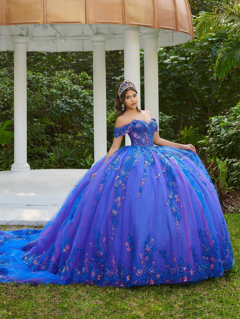 Off Shoulder Quinceanera Dress by Lizluo Fiesta 56524 16 / Lilac/Aqua Off Shoulder Quinceanera Dress by Lizluo Fiesta 56524 16 / Lilac/Aqua