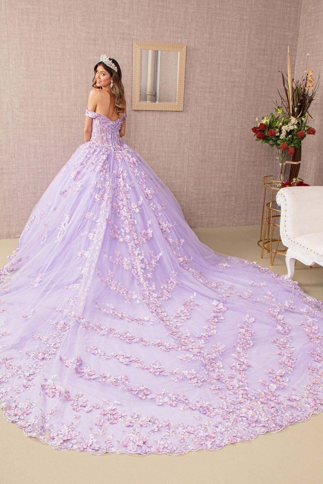 Off Shoulder Sheer Corset Ball Gown Elizabeth K GL3182 - Formal Dress Shops Lilac / 2XL Off Shoulder Sheer Corset Ball Gown Elizabeth K GL3182 - Formal Dress Shops Lilac / 2XL