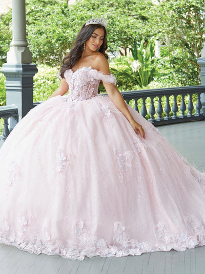 Off Shoulder Sheer Corset Quinceanera Dress by House of Wu 26047